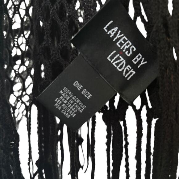 Mesh Crochet Fringe Shawl Open Knit Duster Blck Western Grunge Boho Y2K Festival - Picture 5 of 5